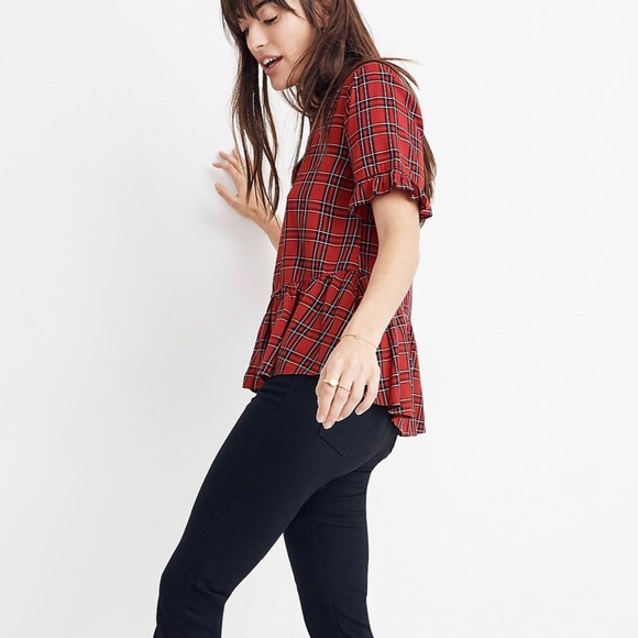 Madewell Studio Ruffle-Hem Top in Clanton Plaid Size S - Picture 2 of 10
